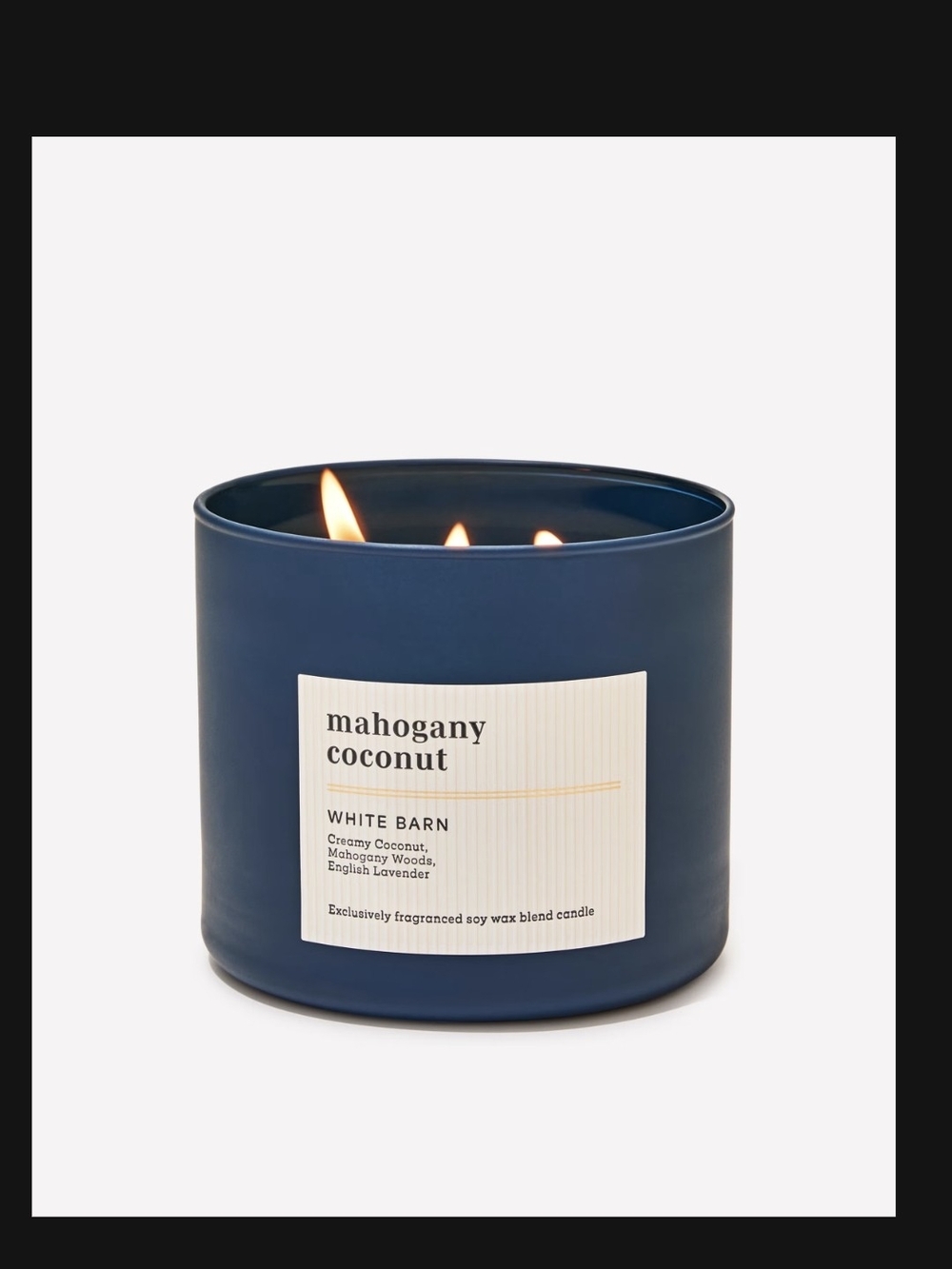 White Barn Mahogany Coconut 3-Wick Candle - Navy Blue